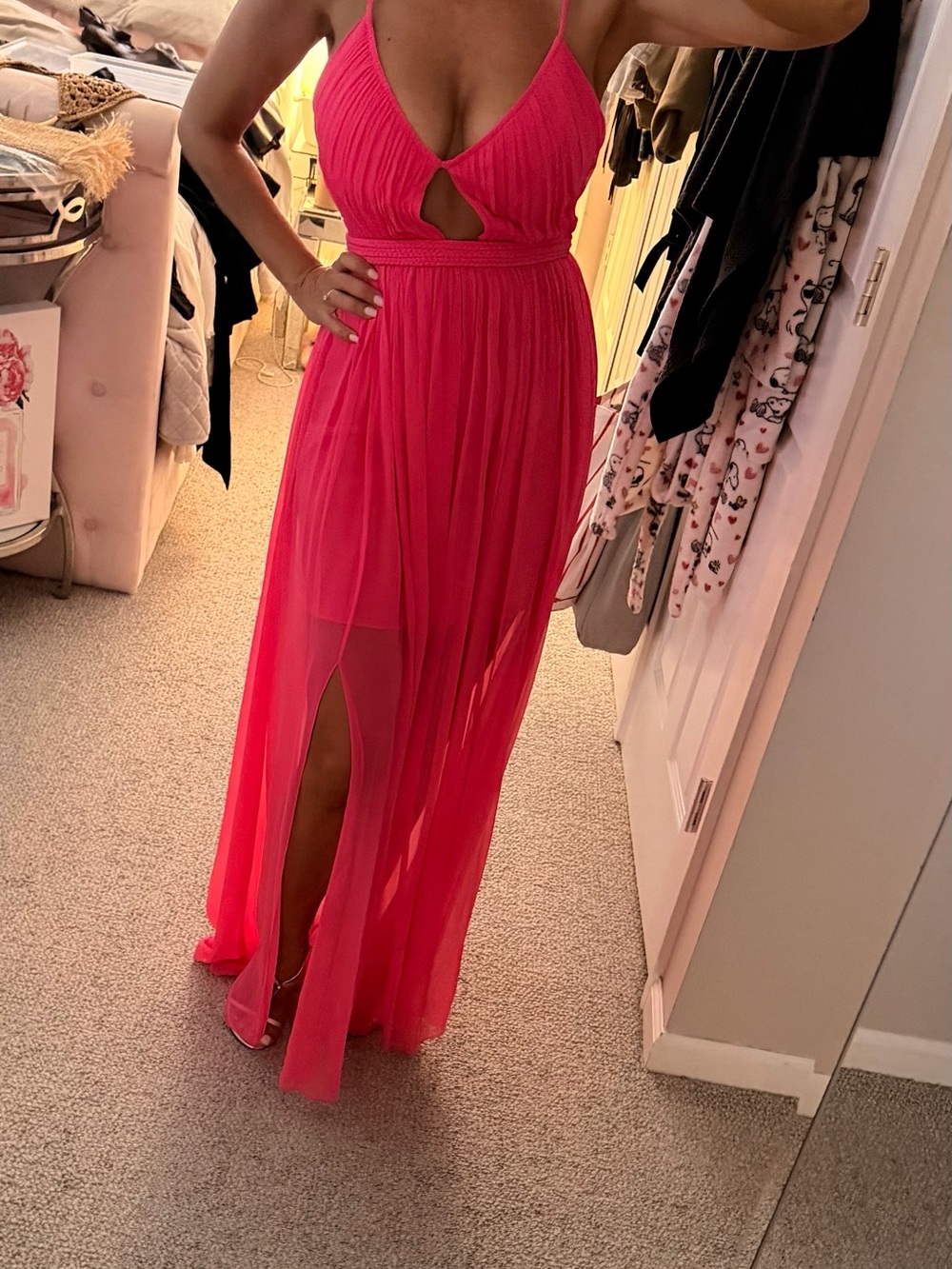 Alice + Olivia Hot Pink Spaghetti-Strap Maxi Slip Dress